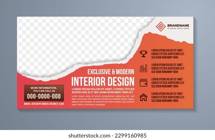 Exclusive and modern interior design headline of corporate business banner template, horizontal advertising business layout template Cover header background for page website design. torn paper element
