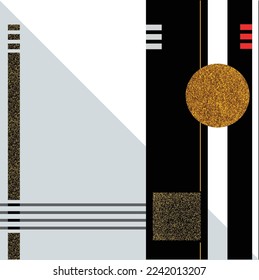 Exclusive modern wall art in golden red white and gray colors, Vector golden abstract background.