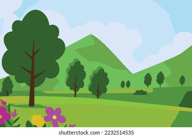 Ilustración del paisaje natural exclusiva. Fondo abstracto de color premium con sombra dinámica, compuesto por colinas, lago, desierto, sol, color degradado, textura artística, montañas épicas, hermosa