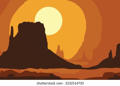 Ilustración del paisaje natural exclusiva. Fondo abstracto de color premium con sombra dinámica, compuesto por colinas, lago, desierto, sol, color degradado, textura artística, montañas épicas, hermosa