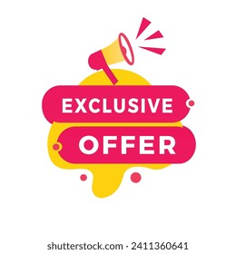 exclusive offer banner design red label icon megaphone. flat style Vector isolated template on white background.