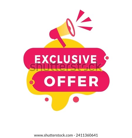 exclusive offer banner design red label icon megaphone. flat style Vector isolated template on white background.