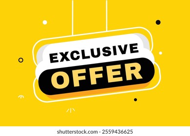 Exclusive offer banner hanging style yellow colour template. Vector element set design.