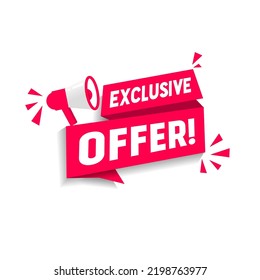 Exclusive offer banner - megaphone icon. Flat style vector illustration on white background.