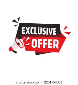 Exclusive offer banner - megaphone icon, vector illustration isolated on white background. Flat design.