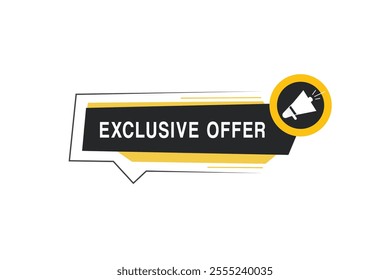 Exclusive offer banner modern template with megaphone Vector label colorful design. Web element or announcement design.