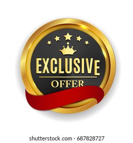 Exclusive Offer Golden Medal Icon Seal  Sign Isolated On White Background. Vector Illustration EPS10