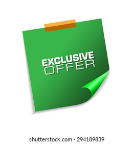 Exclusive Offer Green Sticky Notes Vector Icon Design