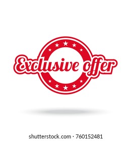 Exclusive offer label. Red color, isolated on white. Vector illustration.