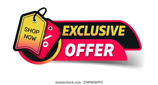 Exclusive offer label. Vector illustration for social media. Special offer price sign. Exclusive offer speech bubble. Advertising discounts symbol. Sticker with red and black color combination. 