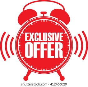 Exclusive offer red alarm clock, vector illustration