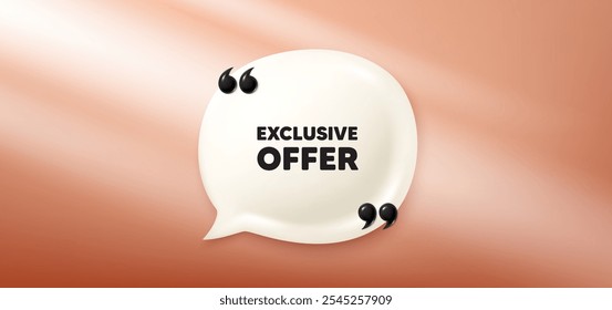 Marca de oferta exclusiva. Banner 3d de balão de conversação. Sinal de preço de venda. Símbolo de descontos de publicidade. Mensagem exclusiva de chat da oferta. Faixa vermelha de balão de fala. Balão de texto. Vetor