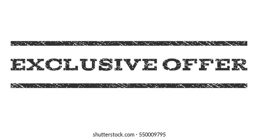 Exclusive Offer watermark stamp. Text caption between horizontal parallel lines with grunge design style. Rubber seal gray stamp with unclean texture. Vector ink imprint on a white background.