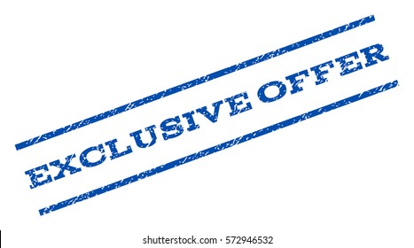 Exclusive Offer watermark stamp. Text caption between parallel lines with grunge design style. Rotated rubber seal stamp with scratched texture. Vector blue ink imprint on a white background.
