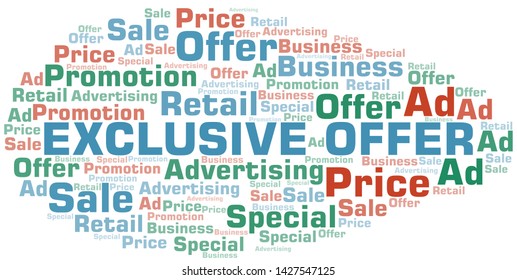 Exclusive Offer word cloud. Wordcloud made with text only.