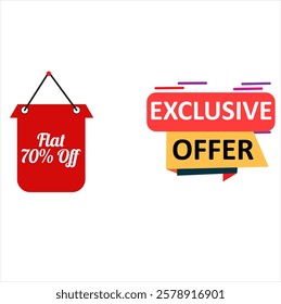 Exclusive Offers social media post template with podium. Offers vector template set design. Simple and modern vector illustration with a white background.