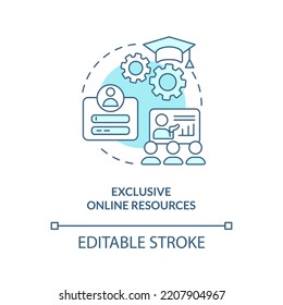 Exclusive Online Resources Blue Concept Icon. E-learning. Digital Education Abstract Idea Thin Line Illustration. Isolated Outline Drawing. Editable Stroke. Arial, Myriad Pro-Bold Fonts Used