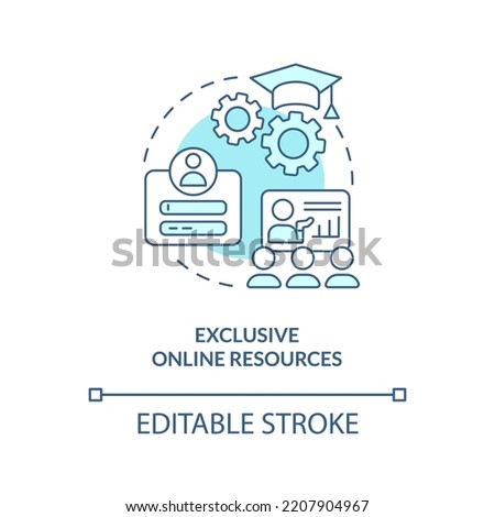 Exclusive online resources blue concept icon. E-learning. Digital education abstract idea thin line illustration. Isolated outline drawing. Editable stroke. Arial, Myriad Pro-Bold fonts used