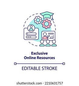 Exclusive Online Resources Concept Icon. Professional Association Membership Abstract Idea Thin Line Illustration. Isolated Outline Drawing. Editable Stroke. Arial, Myriad Pro-Bold Fonts Used