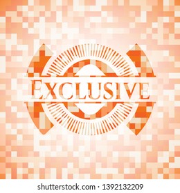 Exclusive orange tile background illustration. Square geometric mosaic seamless pattern with emblem inside.