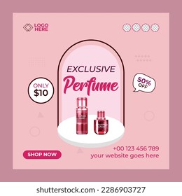 Exclusive  Perfume- social media post. Suitable for social media posts and web or internet ads. Vector illustration with Photo College. 