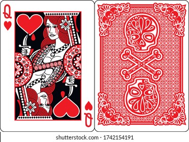 exclusive poker cards, queen of hearts, clubs, spades, diamonds