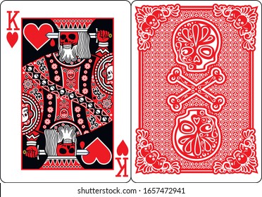 exclusive poker playing cards with skeleton, king of heart