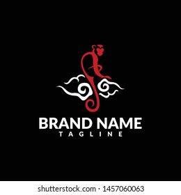 Exclusive Premium Red Monkey Riding a Cloud Logo Template