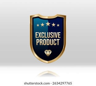 Exclusive Product Creative Badge Idea, Stylist and elegant golden shield design. Commonly used for marketing, packaging, and branding for upscale products and services.