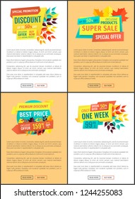 Exclusive product discounts set of posters. Mega clearance seasonal autumn proposition. Special reduction of prices best offer ever on banners vector