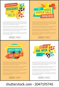 Exclusive product discounts set of posters. Mega clearance seasonal autumn proposition. Special reduction of prices best offer ever on banners vector