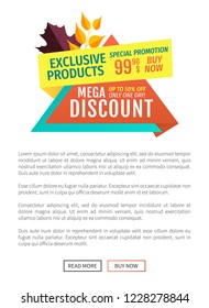 Exclusive product mega discount banner with leaves. Autumn proposal offer shops with reduced costs prices. Shopping exclusive products poster vector