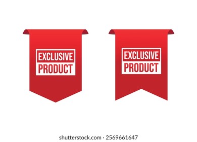 Exclusive Product ribbon tag banner template retail promotion and announcement. Advertising design, business promotion. Vector illustration on white background