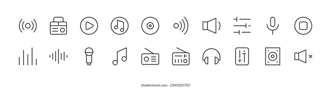 Exclusive radio thin line icons set. Big package of modern minimalistic pictograms for mobile UIUX kit, infographics and web sites