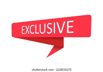 Exclusivo. Banner rojo, puntero, pegatina, etiqueta o burbuja de voz para aplicaciones, sitios web e ideas creativas. Diseño de vectores