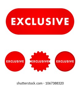 Exclusive red button. Red color sign. Vector illustration