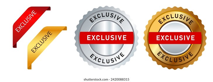 exclusive red gold and silver circle badge label sticker sign offer promotion commerce