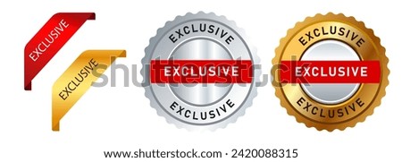 exclusive red gold and silver circle badge label sticker sign offer promotion commerce