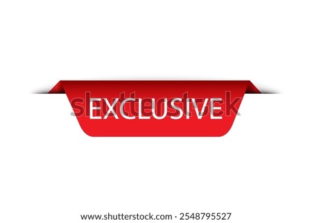 Exclusive ribbon label. Red banner vector. Bold exclusive tag. Modern sale graphic.
