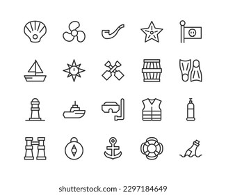 Exclusive sailor thin line icons set. Big package of modern minimalistic pictograms for mobile UIUX kit, infographics and web sites