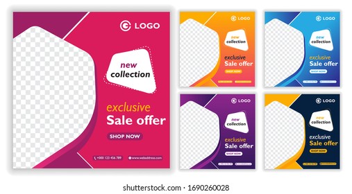 Exclusive sale banner template bundle, Modern eye catching  social media post set vector.