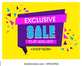 Exclusive Sale with Flat 40% Off, Creative Paper Tag, Banner or Poster design, Vector illustration.
