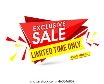 Exclusive Sale for limited time only, Creative Paper Tag, Poster, Banner or Flyer design, Vector illustration.