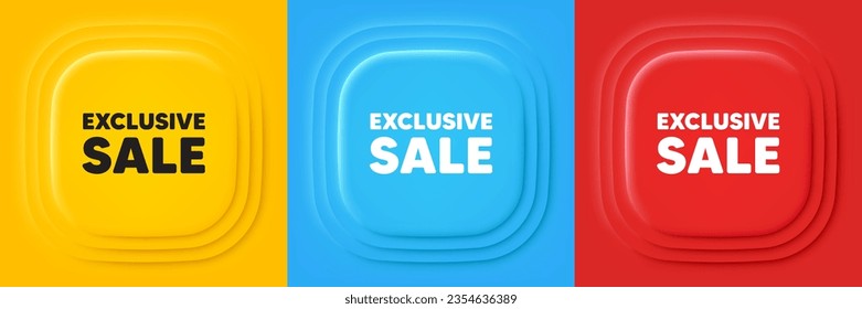 Exclusive Sale tag. Neumorphic offer banners. Special offer price sign. Advertising Discounts symbol. Exclusive sale podium background. Product infographics. Vector