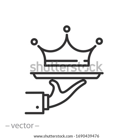 exclusive service icon, premium class offer, vip privilege, crown on a tray, thin line web symbol on white background - editable stroke vector illustration eps10 商業照片 © 