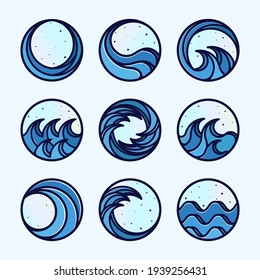 Exclusive Set Of Ocean Wave Logo Design. Premium Collection Of Logo, Symbol Or Wave Icon. Creative And Minimalist Ocean Wave Logo Template. Modern Line Art Ocean, Water, Wave Or Tide Logo Inspiration