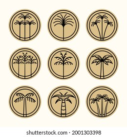 Exclusive Set of Palm or Coconut Tree Logo Vector Illustration Design. Palm or Coconut Tree Logo Bundle. Collection of Palm Tree Logo.