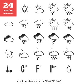 Exclusive set of weather forecast icons. Great collection of weather signs, symbols. Editable elements isolated on white background. Creative climate items. Weather diagnostic. Vector design