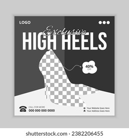 Exclusive shoe collection social media post. Sport shoes, ladies shoes and high heels social media banner for promotion.