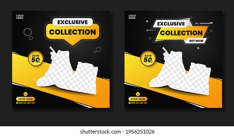 Exclusive shoes promo square web banner template